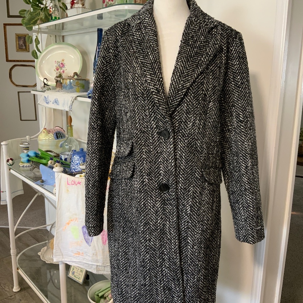 Nine West Wool Blend Tweed Long Coat Jacket, Medium